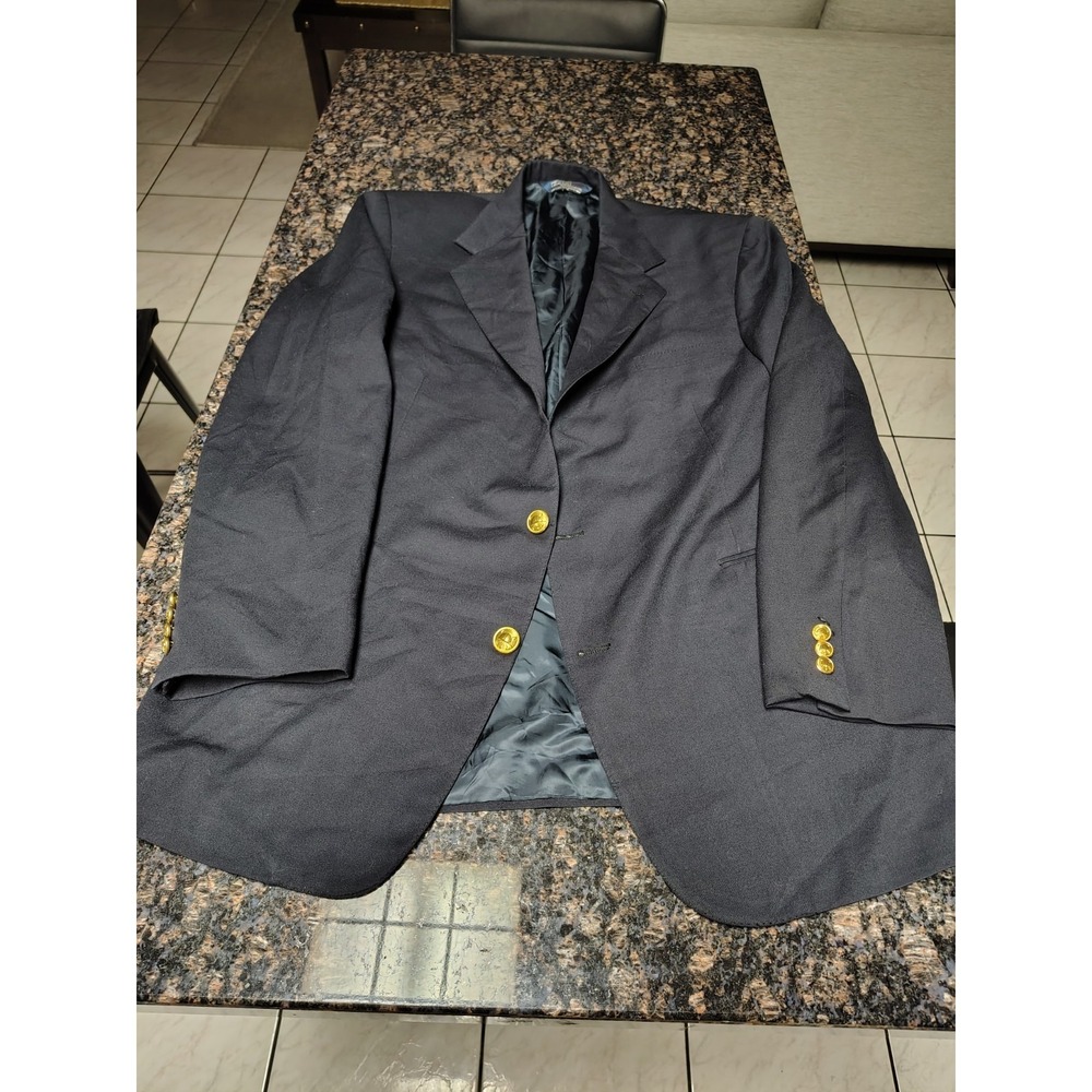 Ralph Ralph Lauren Mens Navy Blue 100% Wool Blazer Gold Crest Buttons